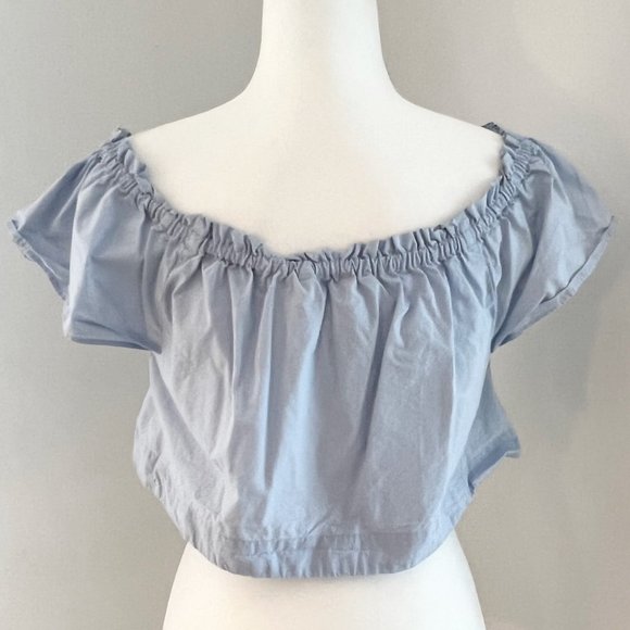 Aritzia Wilfred | Cropped Off Shoulder Cotton Blouse | Small | Blue - Picture 6 of 9